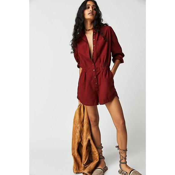 Free People Oxford Romper in Russet Acorn NEW - Picture 1 of 7